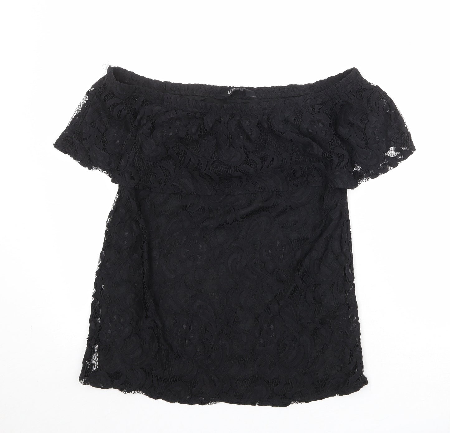Envy Womens Black Nylon Basic Blouse Size 14 Off the Shoulder