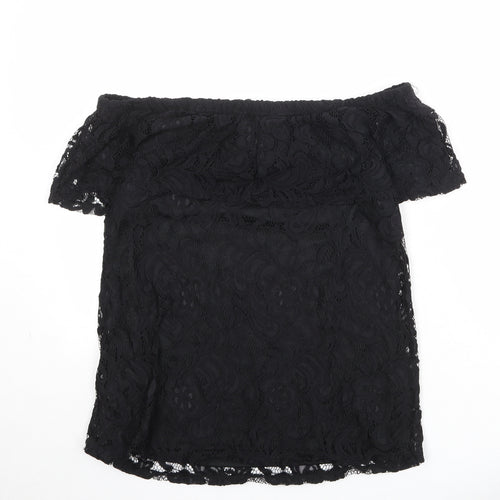 Envy Womens Black Nylon Basic Blouse Size 14 Off the Shoulder