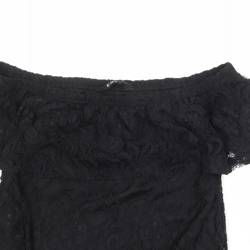 Envy Womens Black Nylon Basic Blouse Size 14 Off the Shoulder