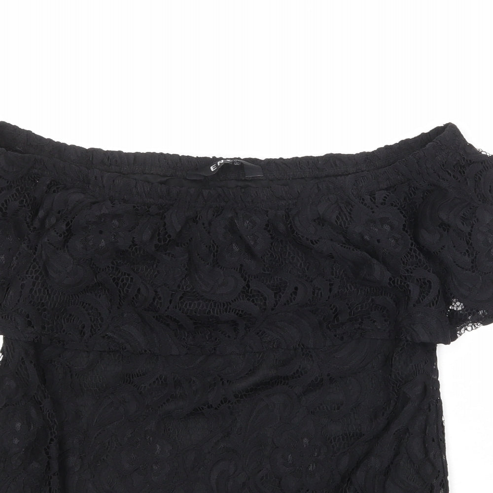 Envy Womens Black Nylon Basic Blouse Size 14 Off the Shoulder