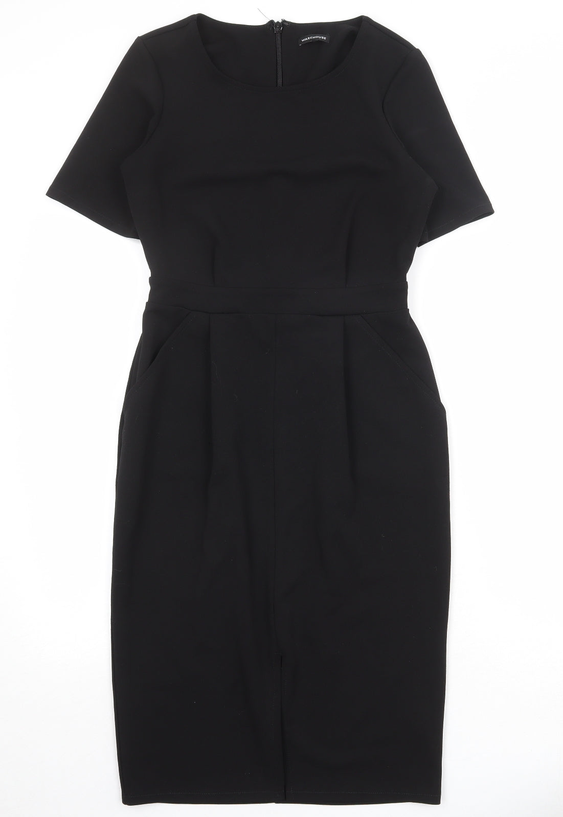 Warehouse Womens Black Polyester Shift Size 10 Round Neck Zip