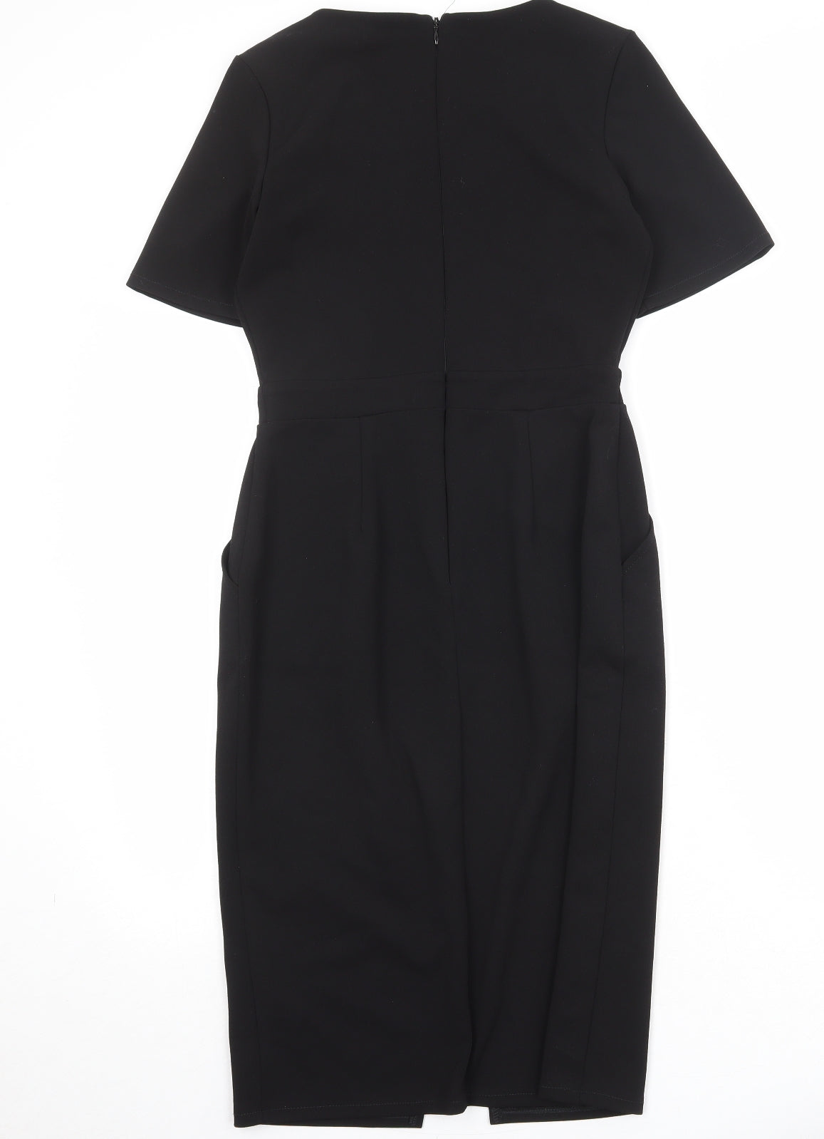 Warehouse Womens Black Polyester Shift Size 10 Round Neck Zip