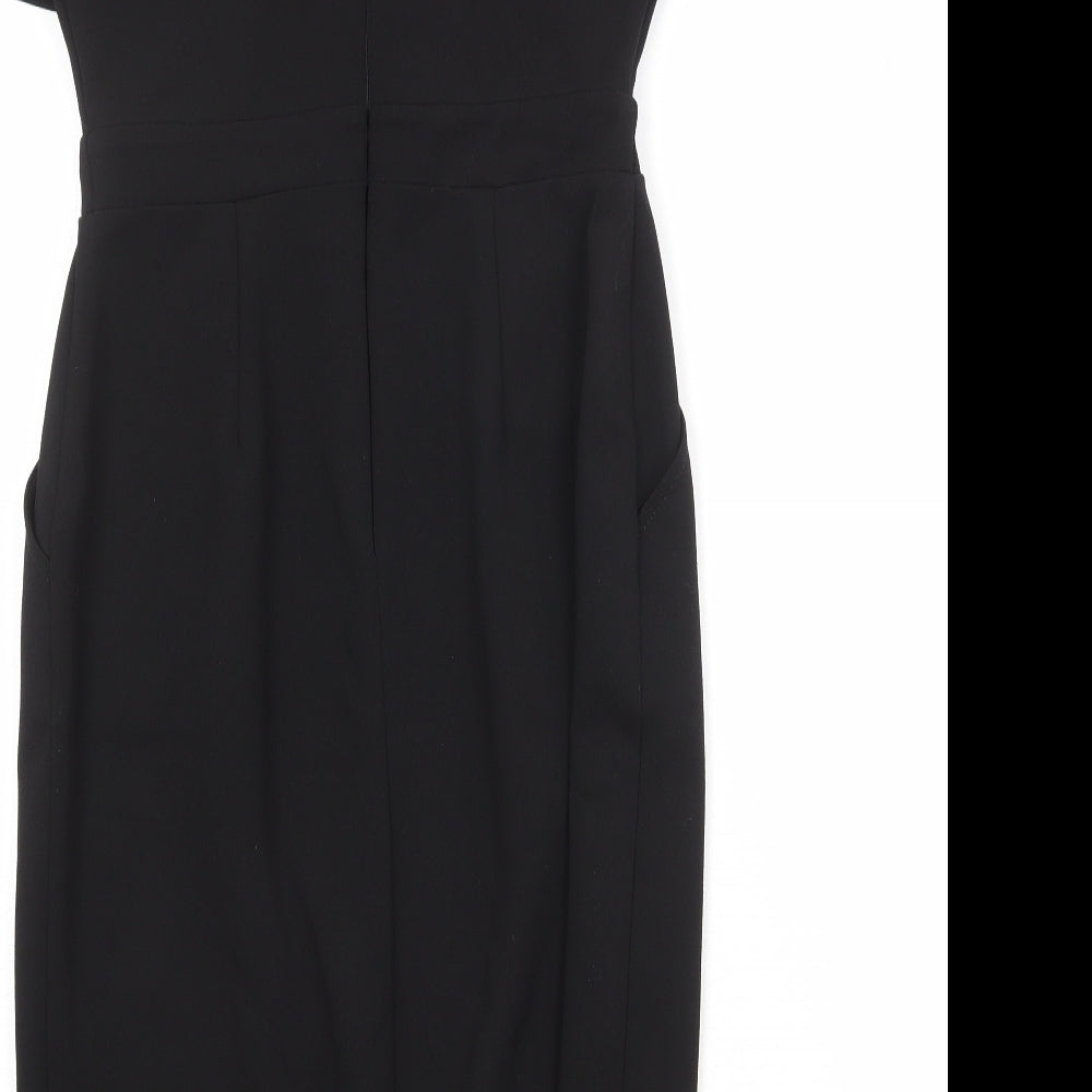 Warehouse Womens Black Polyester Shift Size 10 Round Neck Zip