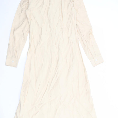 Stradivarius Womens Beige Viscose Shirt Dress Size XS Collared Button