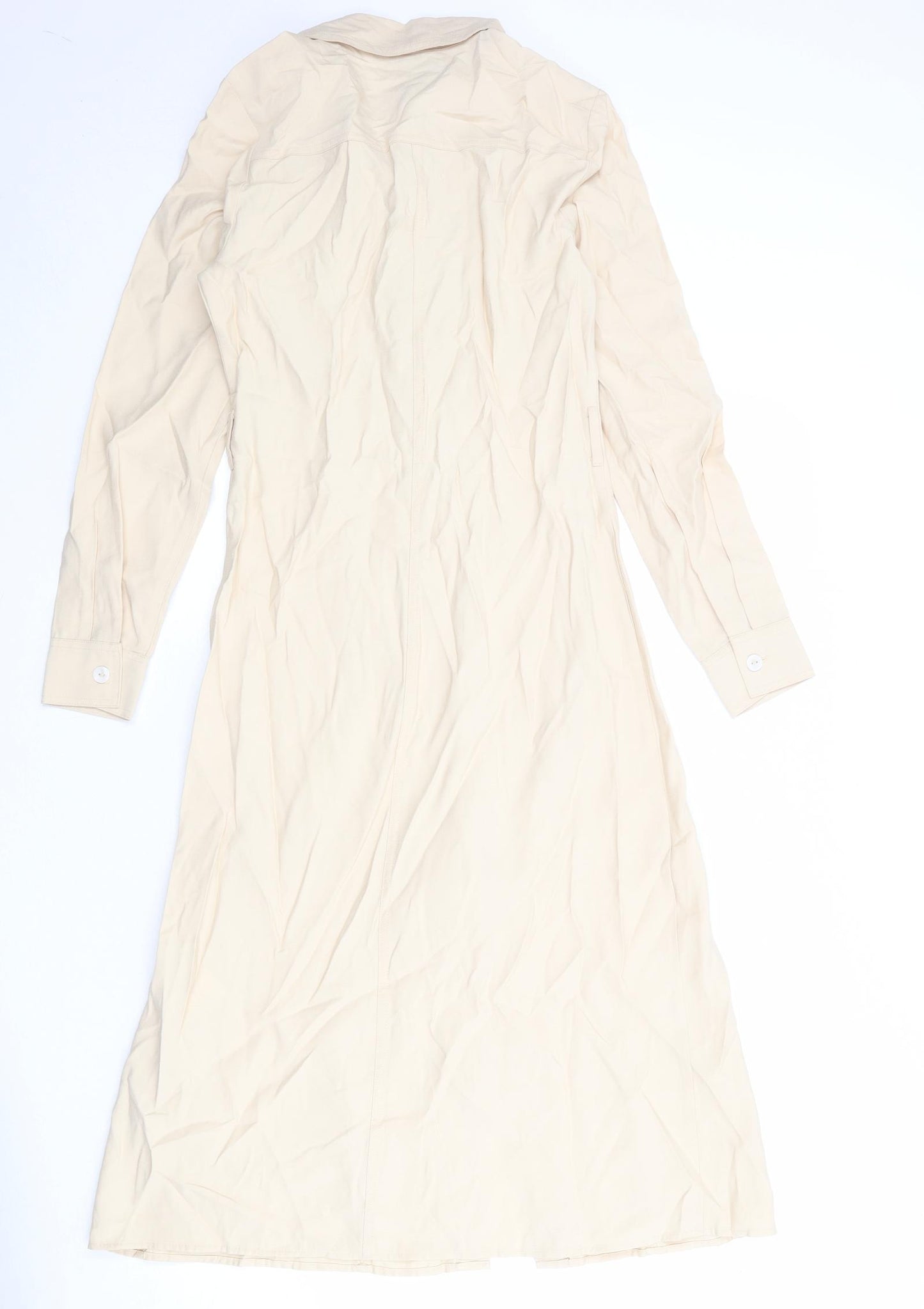 Stradivarius Womens Beige Viscose Shirt Dress Size XS Collared Button
