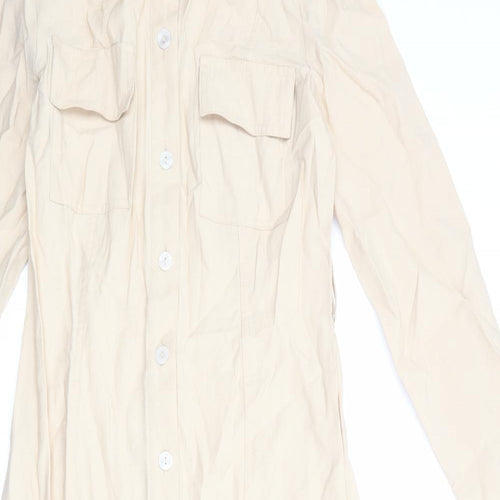 Stradivarius Womens Beige Viscose Shirt Dress Size XS Collared Button