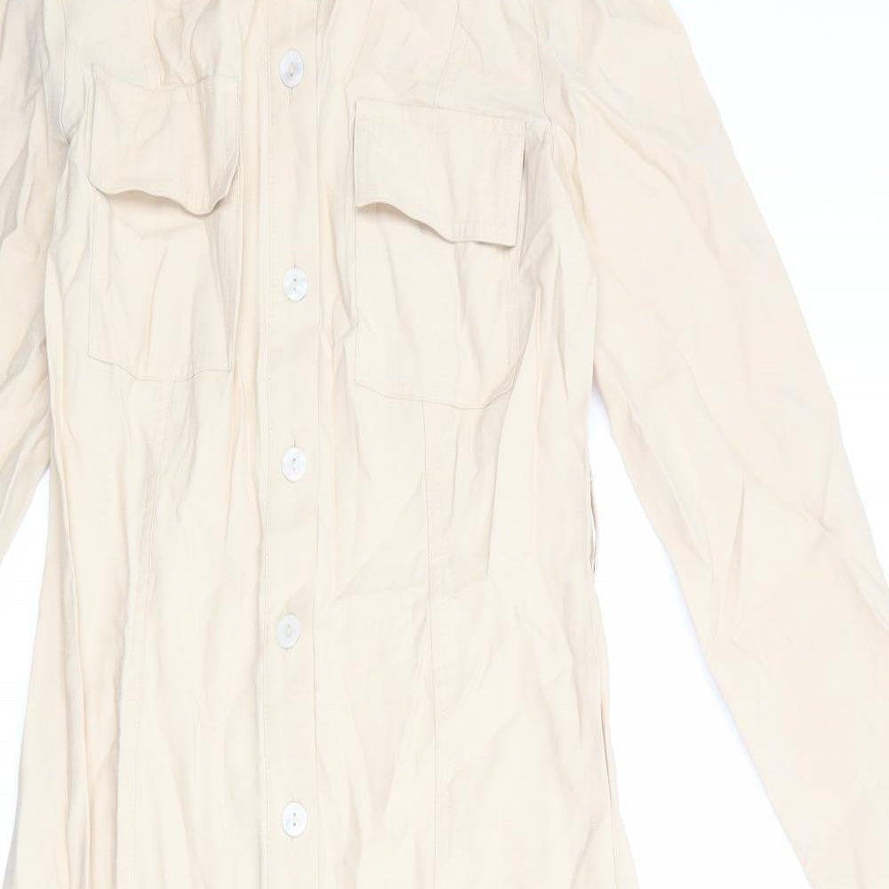 Stradivarius Womens Beige Viscose Shirt Dress Size XS Collared Button