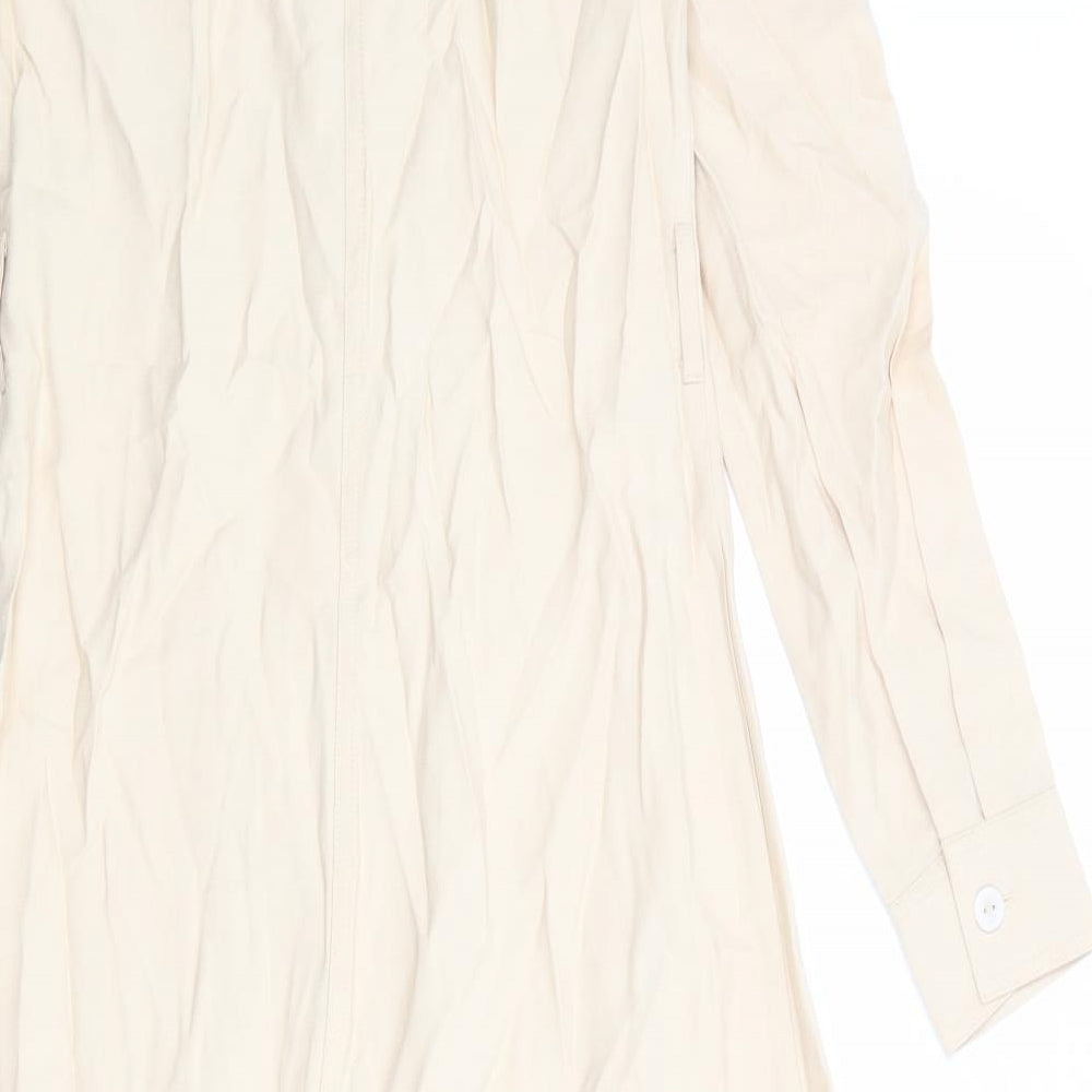 Stradivarius Womens Beige Viscose Shirt Dress Size XS Collared Button