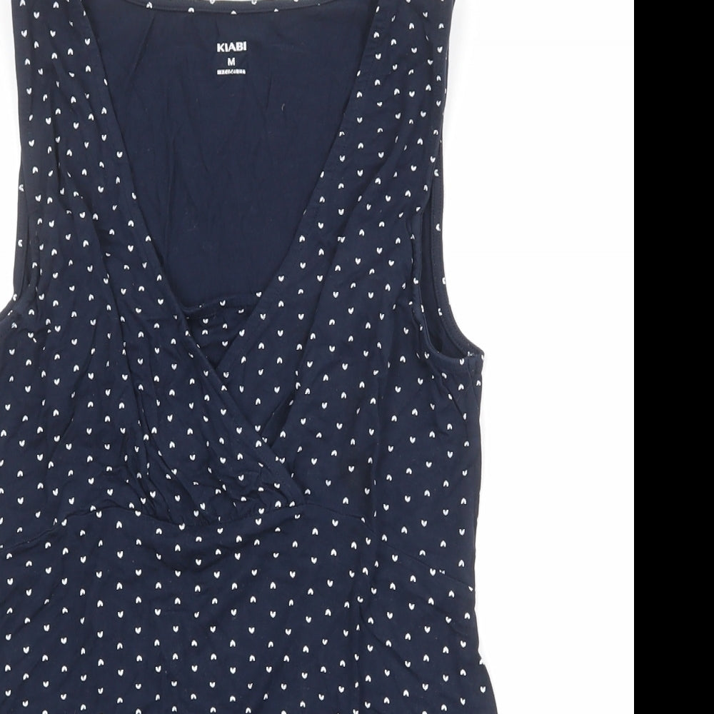 Kiabi Womens Blue Polka Dot Viscose Basic Tank Size M V-Neck