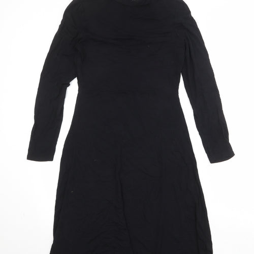 Marks and Spencer Womens Black Viscose Trapeze & Swing Size 8 Round Neck Button