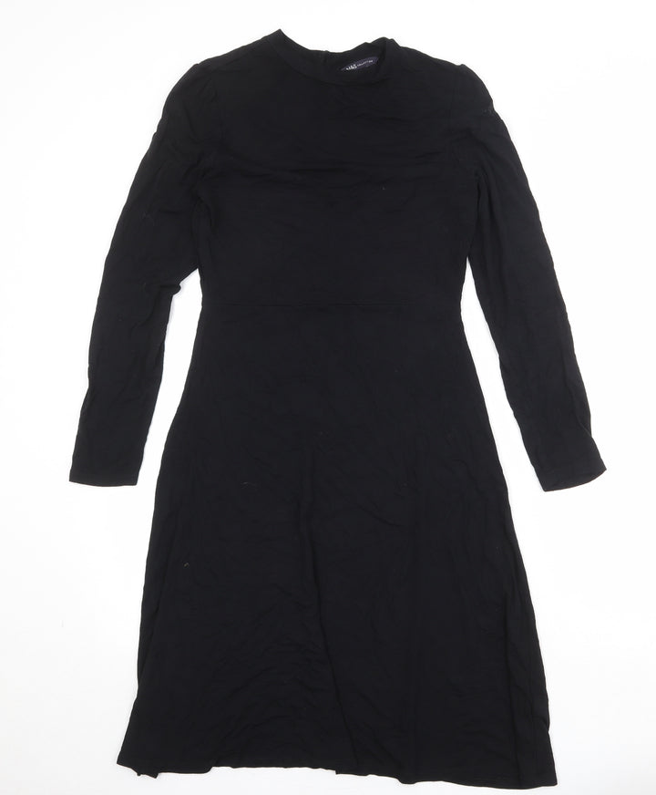 Marks and Spencer Womens Black Viscose Trapeze & Swing Size 8 Round Neck Button