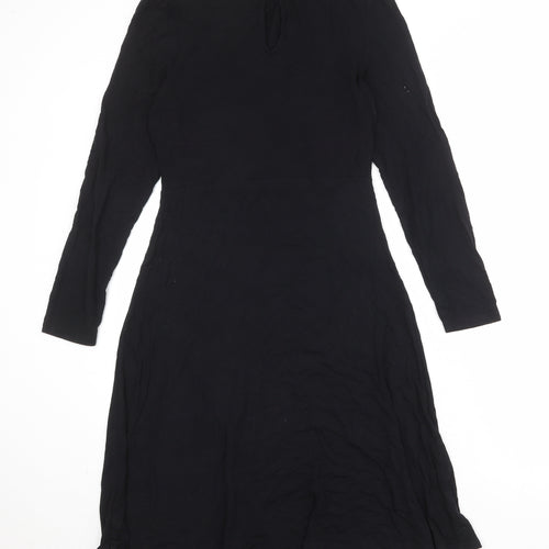 Marks and Spencer Womens Black Viscose Trapeze & Swing Size 8 Round Neck Button