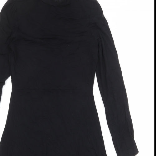 Marks and Spencer Womens Black Viscose Trapeze & Swing Size 8 Round Neck Button