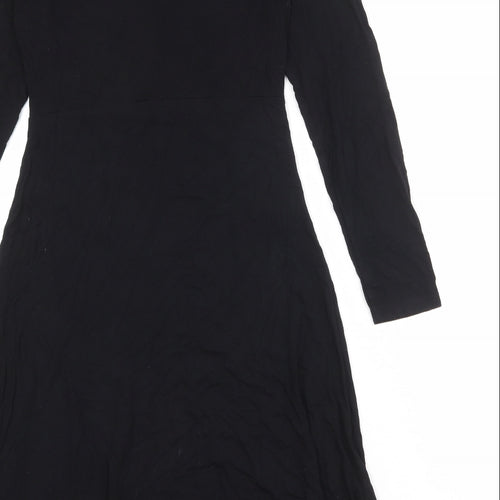 Marks and Spencer Womens Black Viscose Trapeze & Swing Size 8 Round Neck Button
