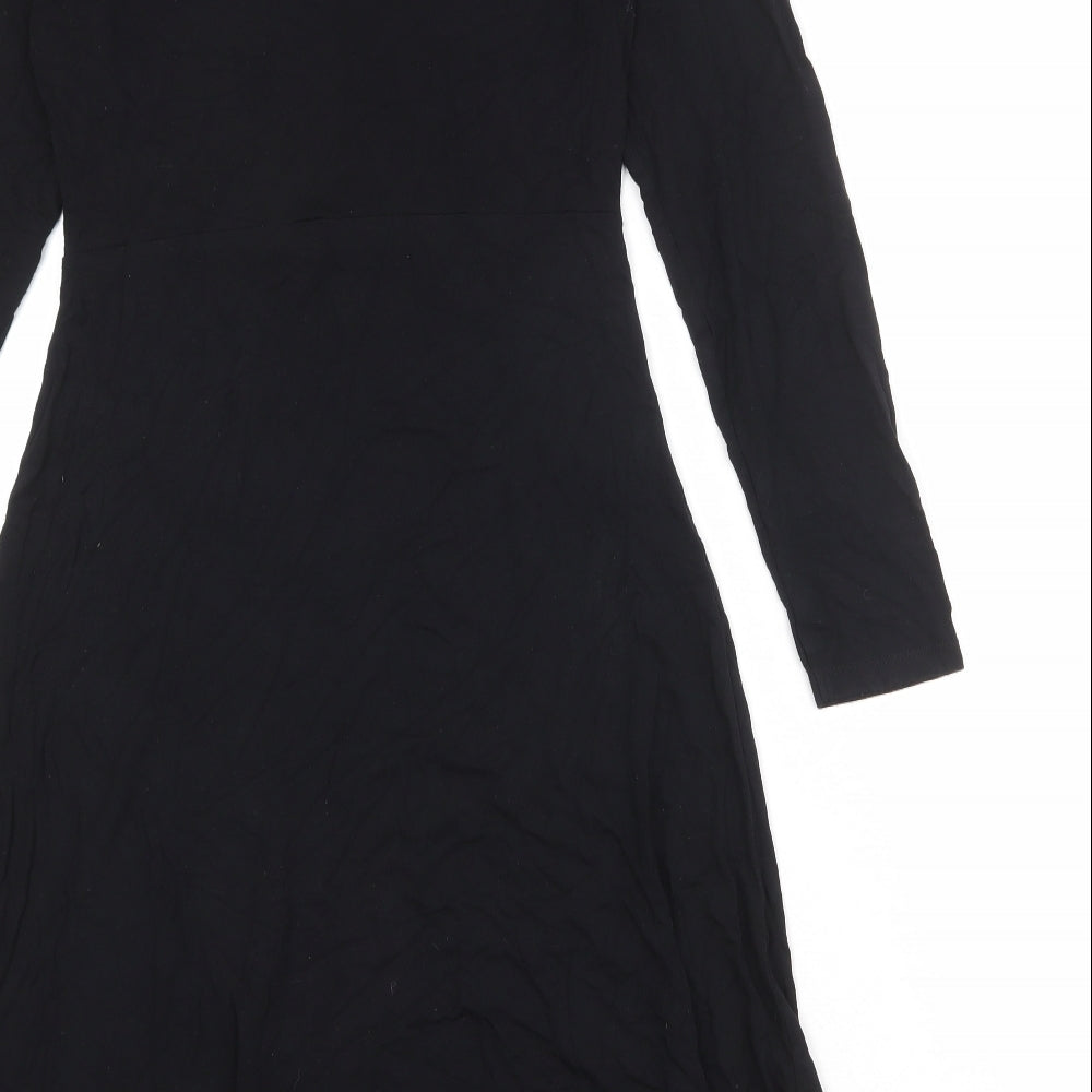 Marks and Spencer Womens Black Viscose Trapeze & Swing Size 8 Round Neck Button