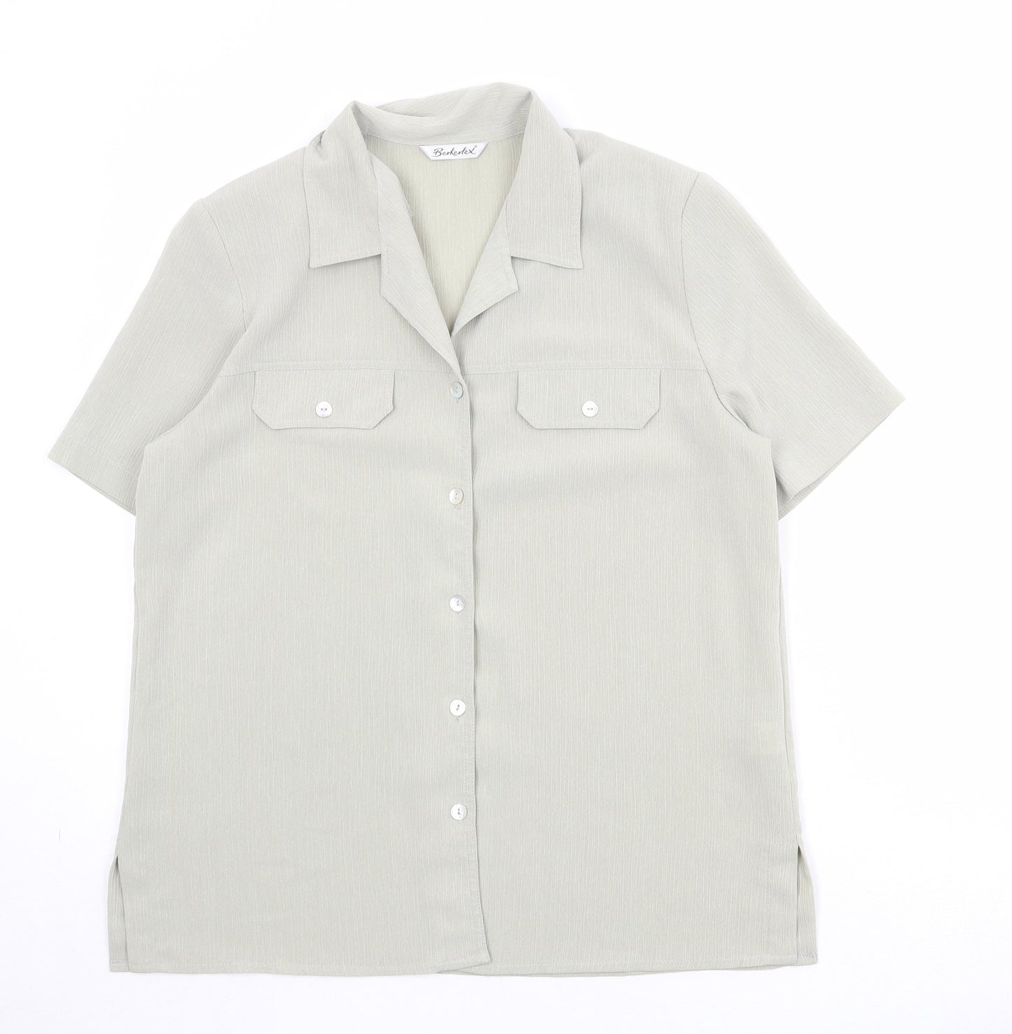 Berkertex Womens Green Polyester Basic Button-Up Size 12 Collared