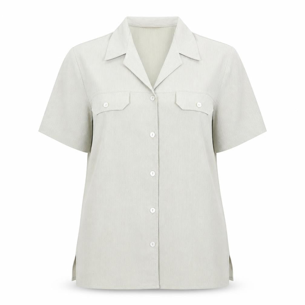 Front view of Berkertex women’s green polyester basic button-up, size UK 12, collared