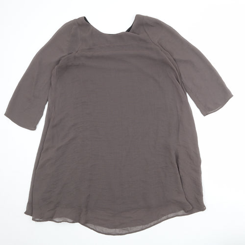 Zara Womens Brown Polyester Shift Size M Round Neck Button