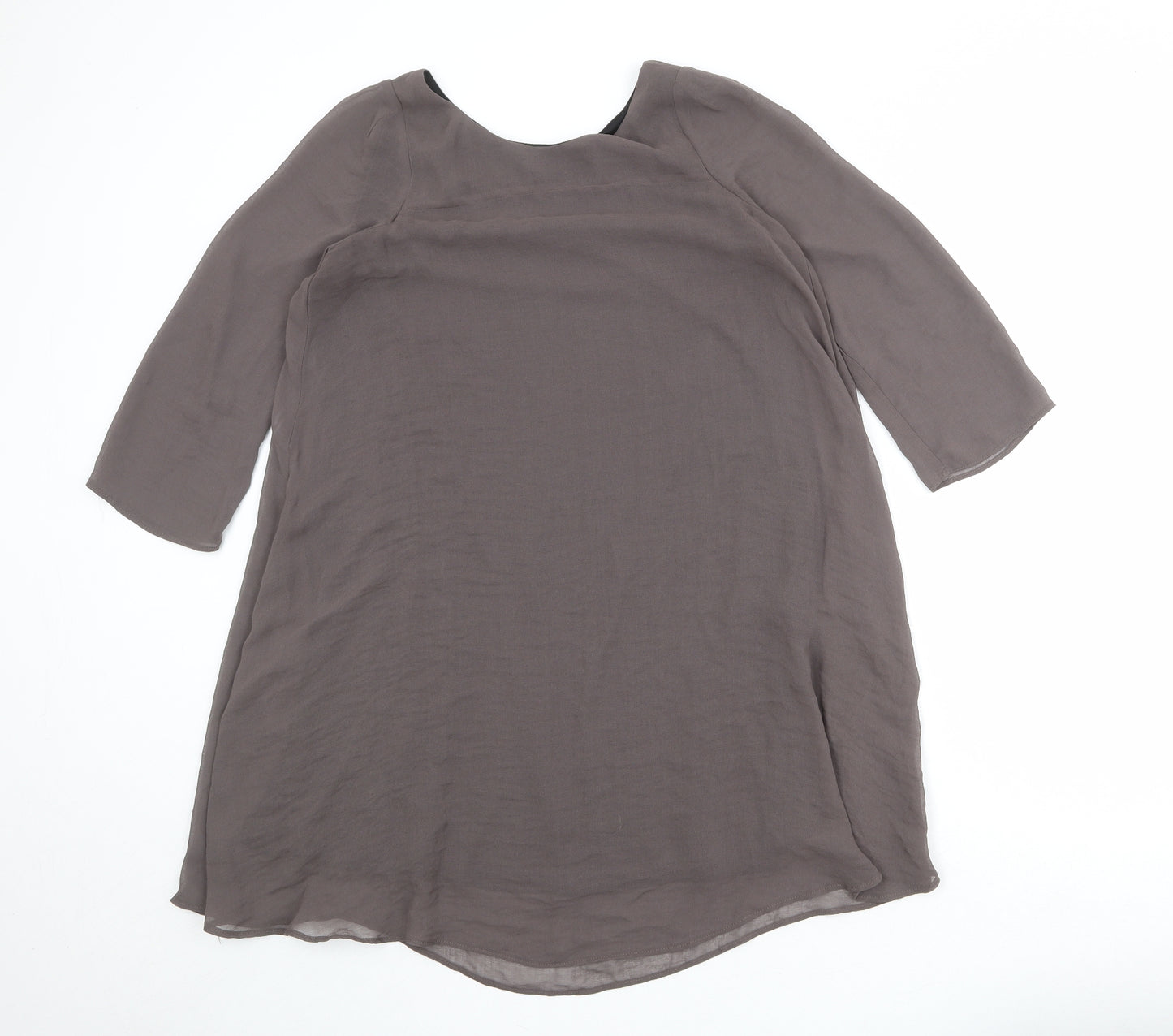 Zara Womens Brown Polyester Shift Size M Round Neck Button