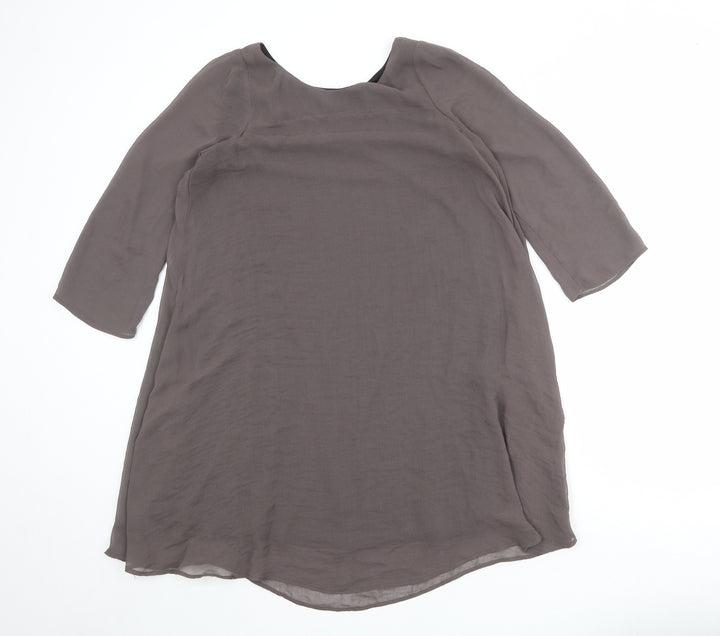 Zara Womens Brown Polyester Shift Size M Round Neck Button