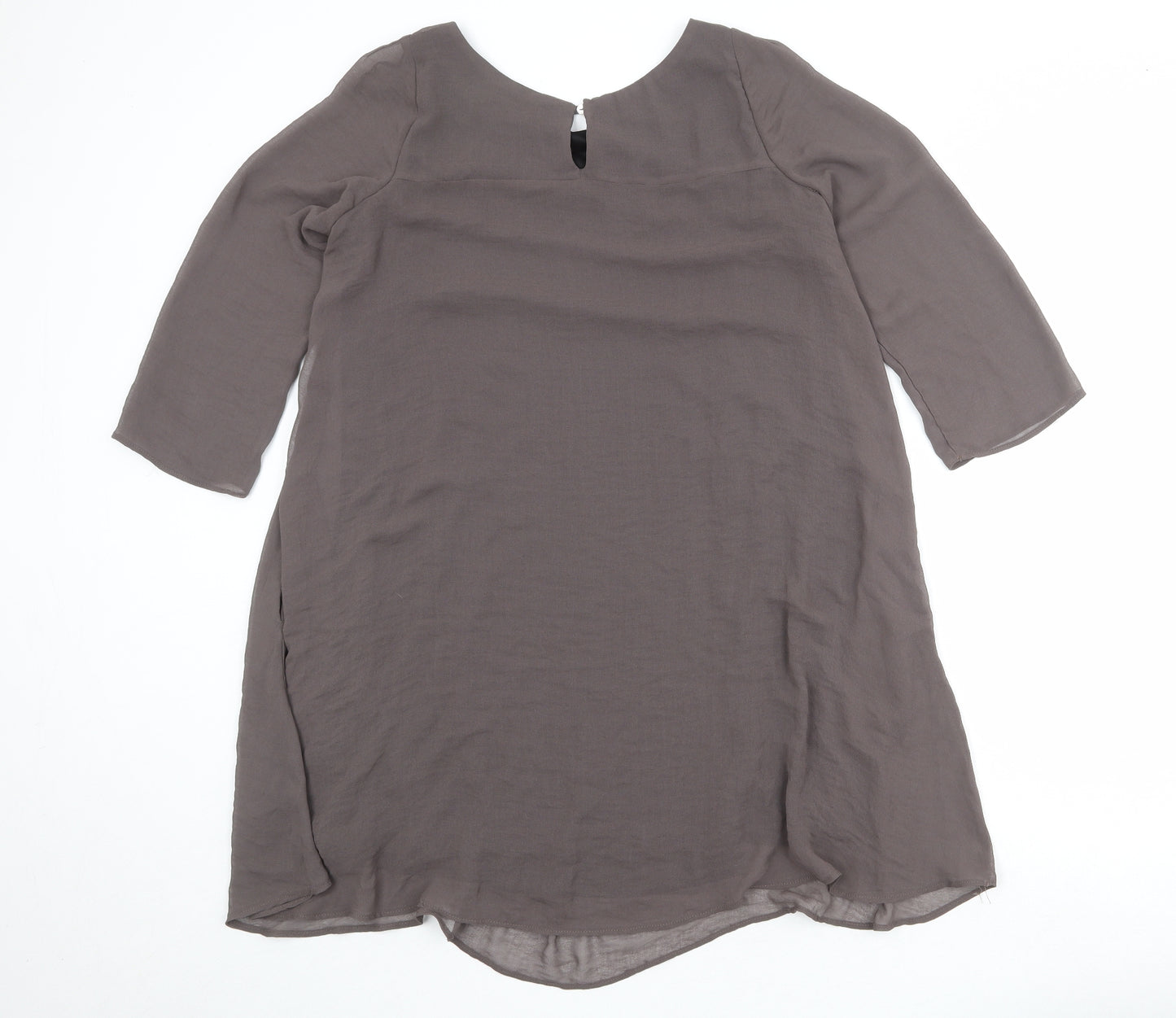 Zara Womens Brown Polyester Shift Size M Round Neck Button