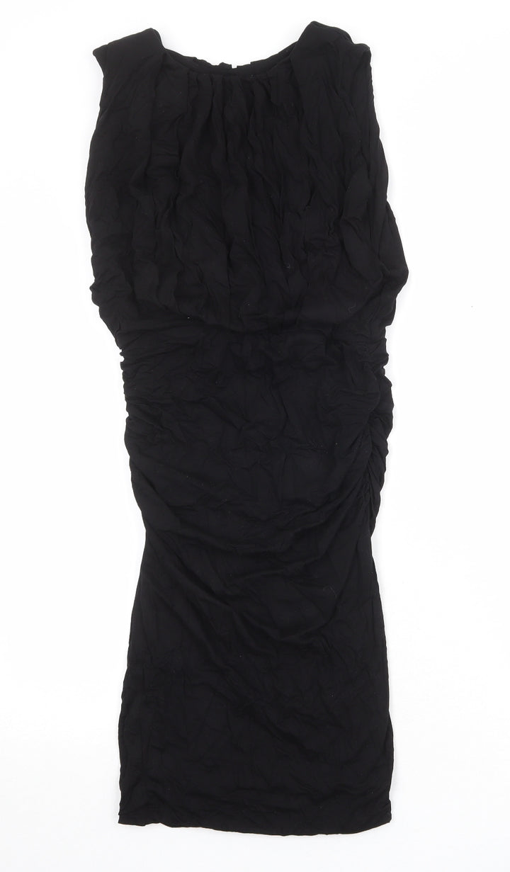 Jersey Womens Black Viscose Bodycon Size 10 Round Neck Pullover