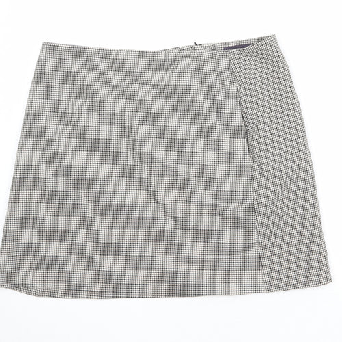 Marks and Spencer Womens Beige Geometric Polyester Mini Skirt Size 18 Zip