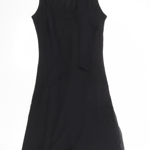 Dorothy Perkins Womens Black Polyester A-Line Size 12 V-Neck Pullover - Scarf Detail