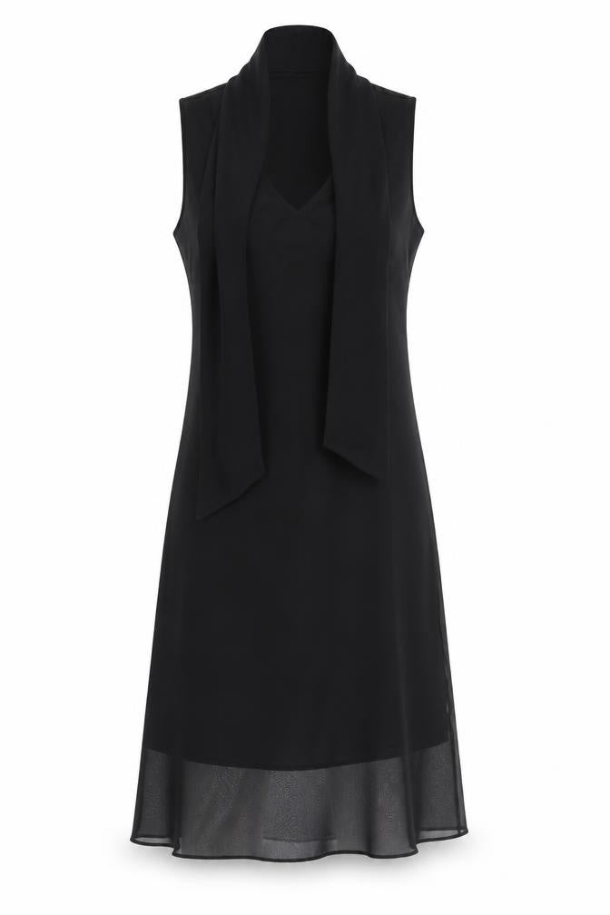 Dorothy Perkins Womens Black Polyester A-Line Size 12 V-Neck Pullover - Scarf Detail
