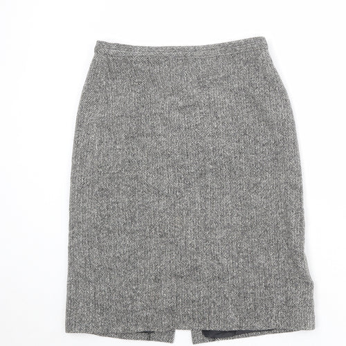 Marks and Spencer Womens Grey Herringbone Wool A-Line Skirt Size 12 Zip