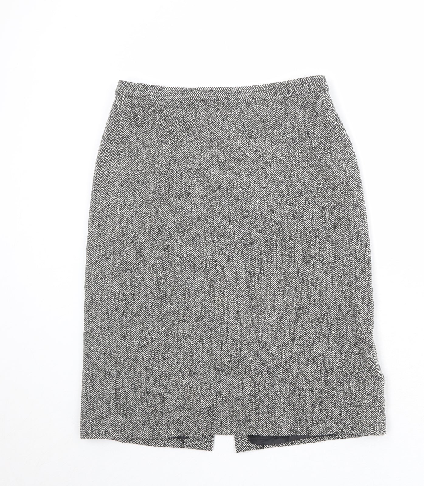 Marks and Spencer Womens Grey Herringbone Wool A-Line Skirt Size 12 Zip