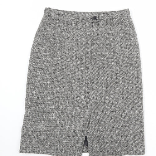 Marks and Spencer Womens Grey Herringbone Wool A-Line Skirt Size 12 Zip