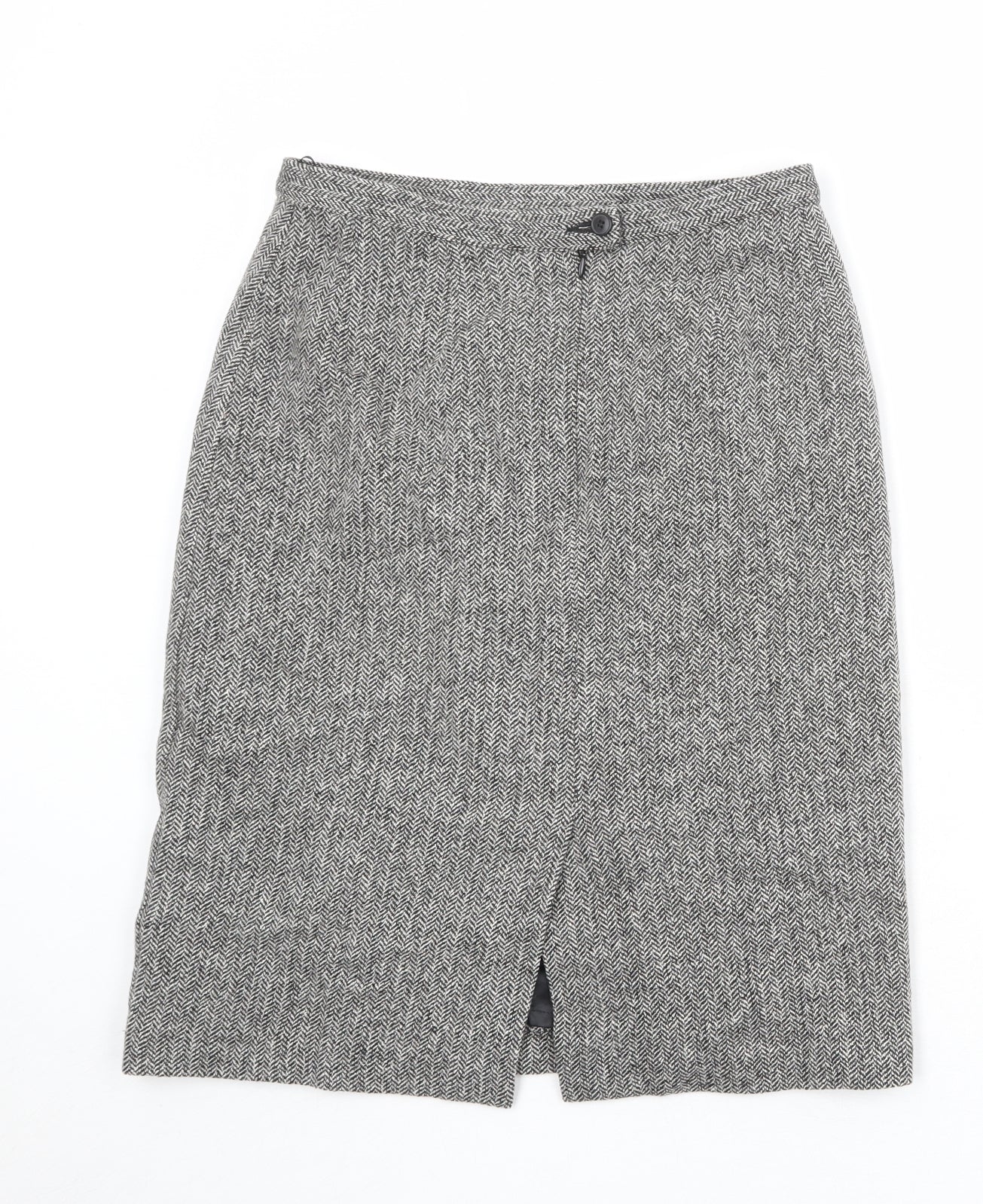 Marks and Spencer Womens Grey Herringbone Wool A-Line Skirt Size 12 Zip