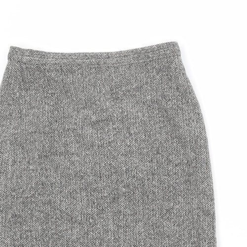 Marks and Spencer Womens Grey Herringbone Wool A-Line Skirt Size 12 Zip