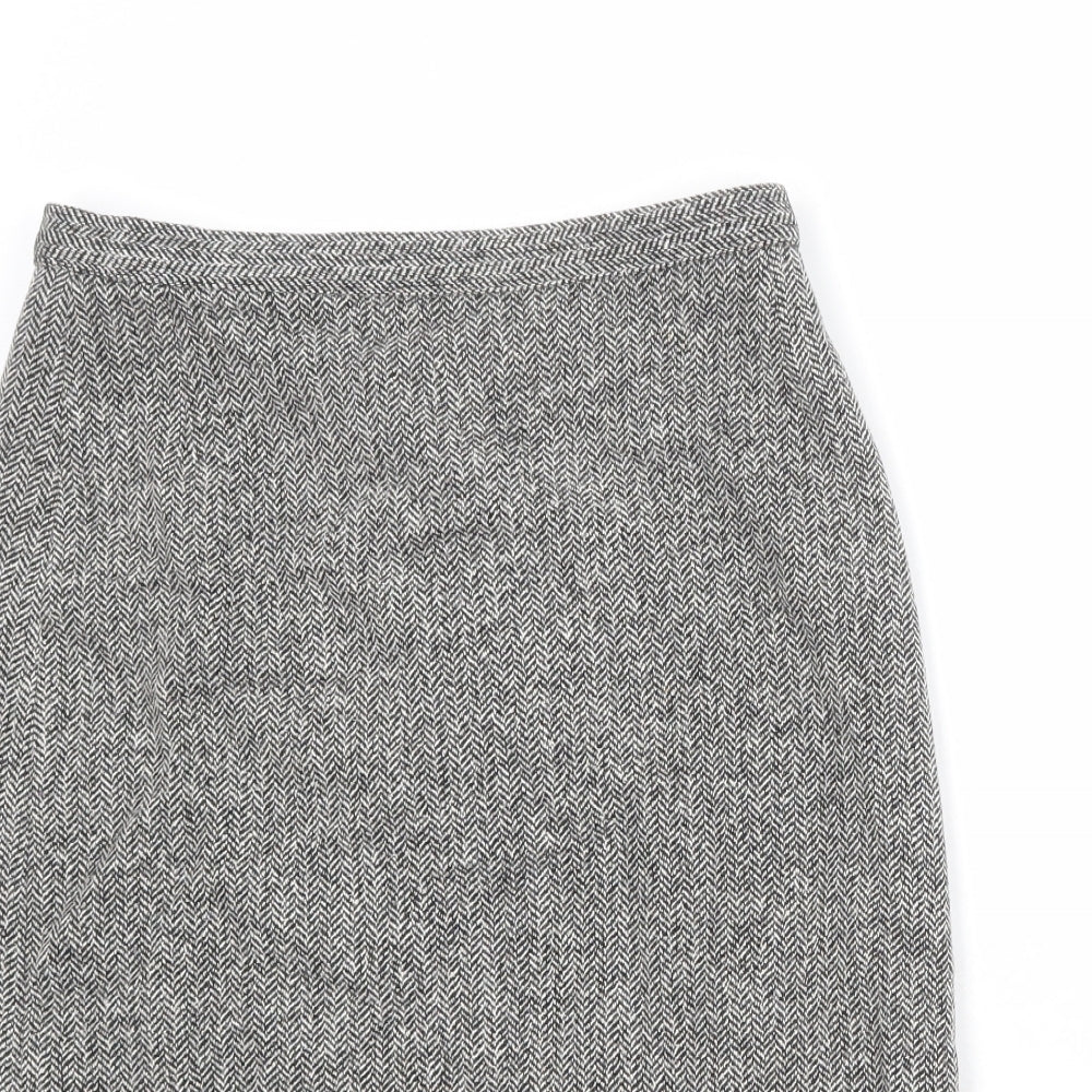 Marks and Spencer Womens Grey Herringbone Wool A-Line Skirt Size 12 Zip