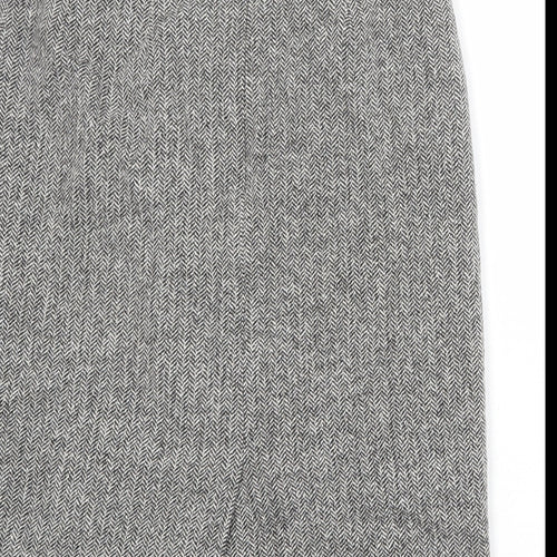 Marks and Spencer Womens Grey Herringbone Wool A-Line Skirt Size 12 Zip