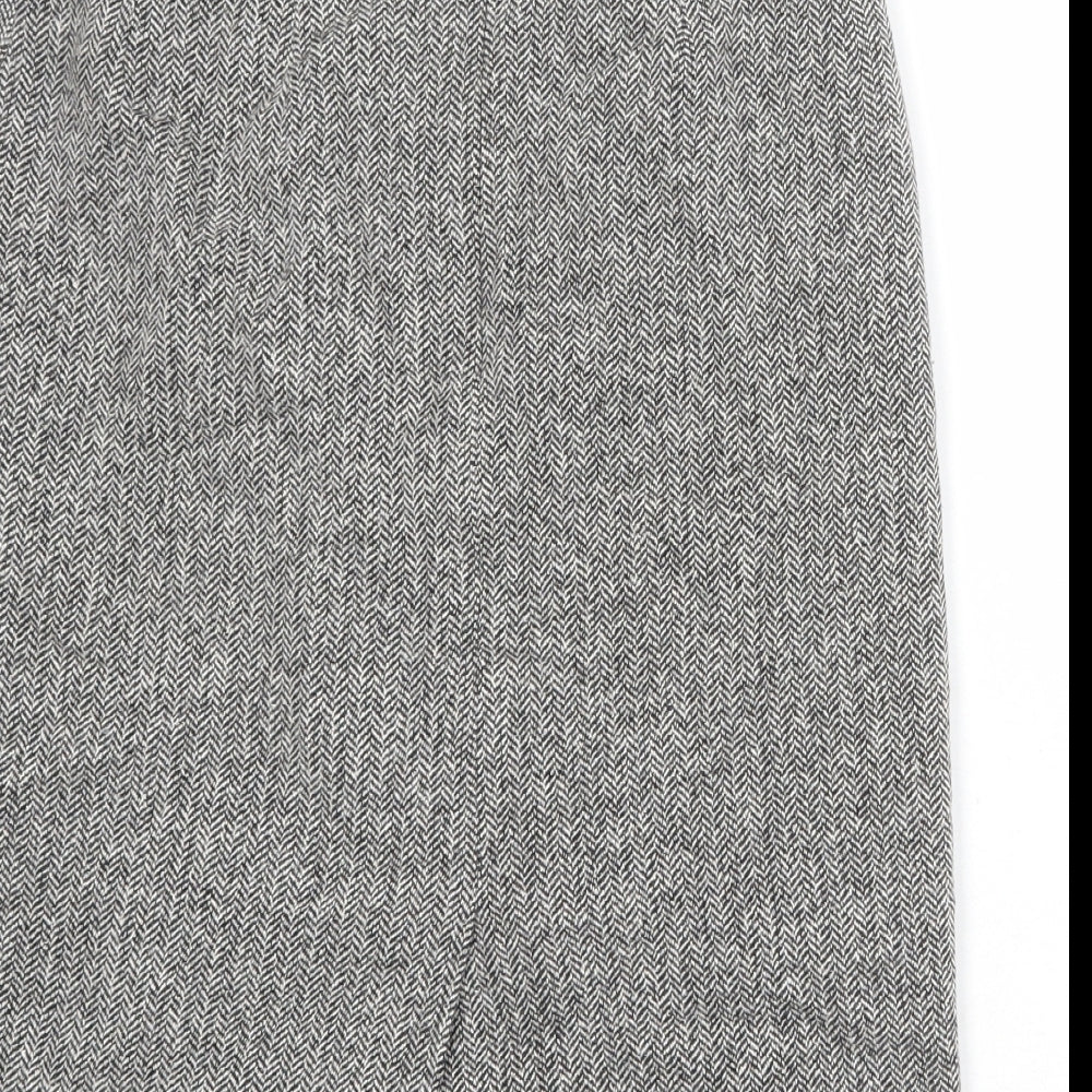 Marks and Spencer Womens Grey Herringbone Wool A-Line Skirt Size 12 Zip
