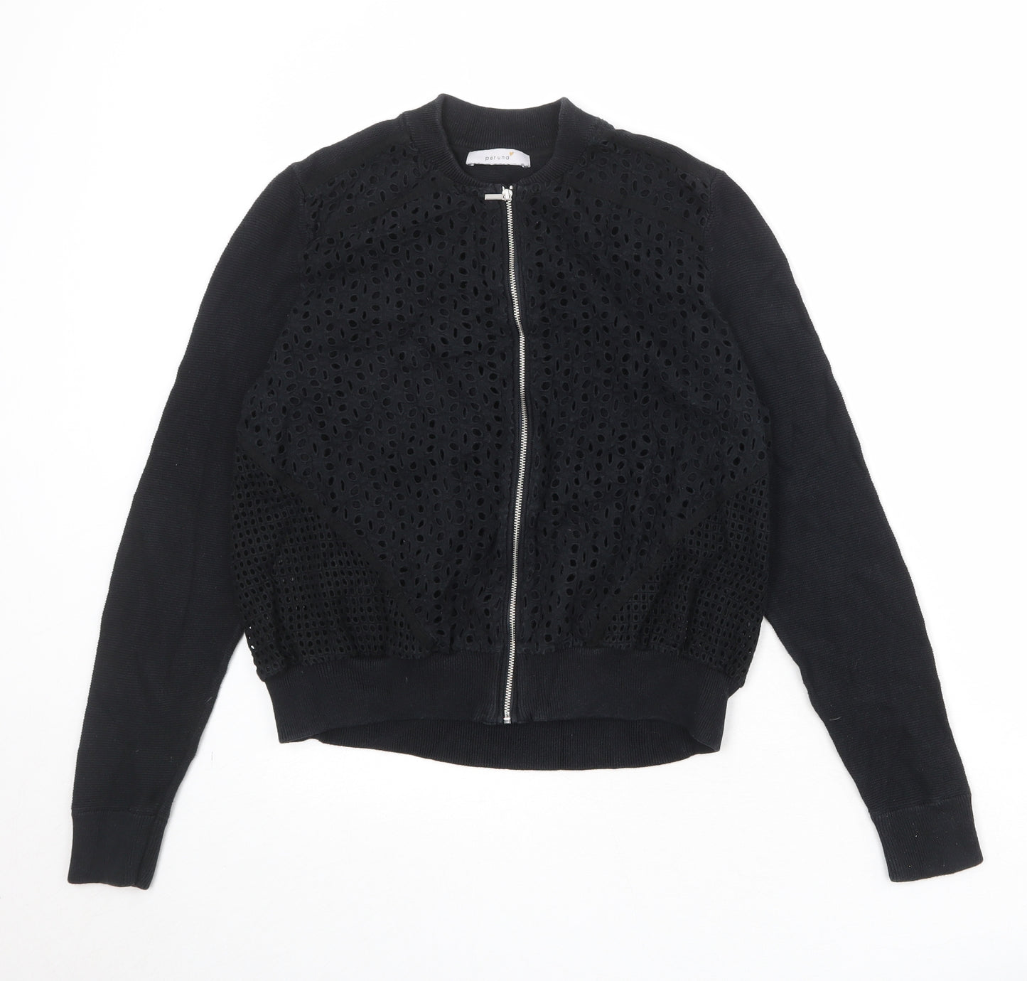 Per Una Womens Black Geometric Cotton Full Zip Sweatshirt Size 14 Zip