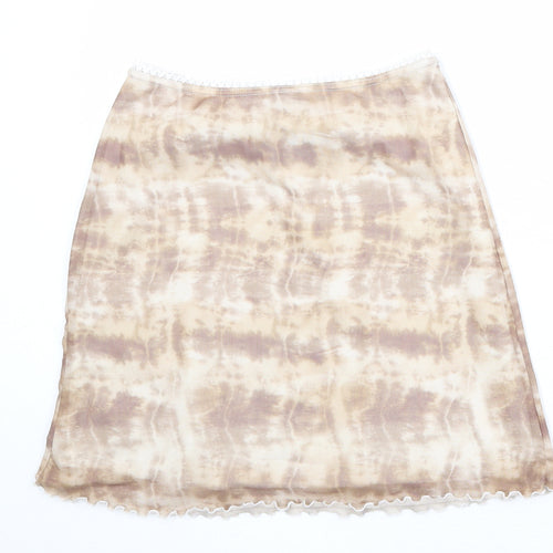 PRETTYLITTLETHING Womens Beige Geometric Polyester Swing Skirt Size 10 - Tie Dye Pattern