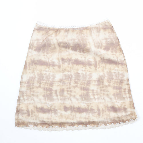 PRETTYLITTLETHING Womens Beige Geometric Polyester Swing Skirt Size 10 - Tie Dye Pattern
