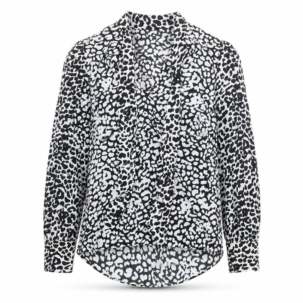 Front view of River Island women’s ivory geometric polyester basic blouse, size UK 12, v-neck
