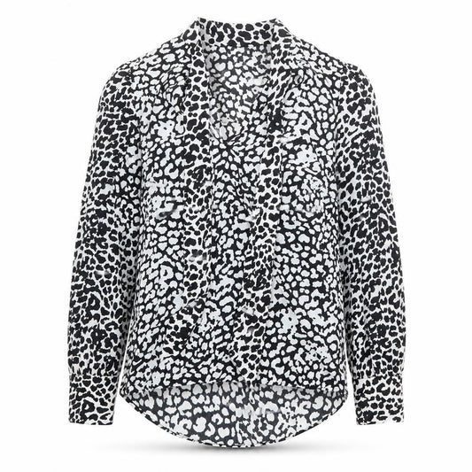 Front view of River Island women’s ivory geometric polyester basic blouse, size UK 12, v-neck
