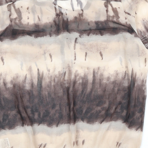 Cotton Traders Womens Beige Geometric Polyester Basic T-Shirt Size 14 V-Neck