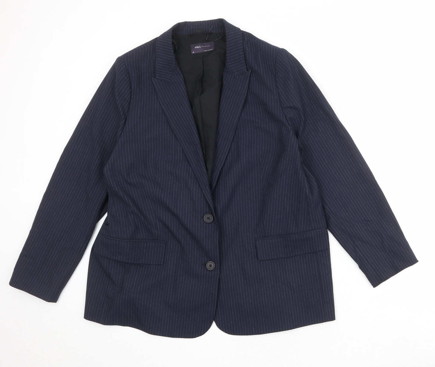 Marks and Spencer Womens Blue Striped Polyester Jacket Suit Jacket Size 20