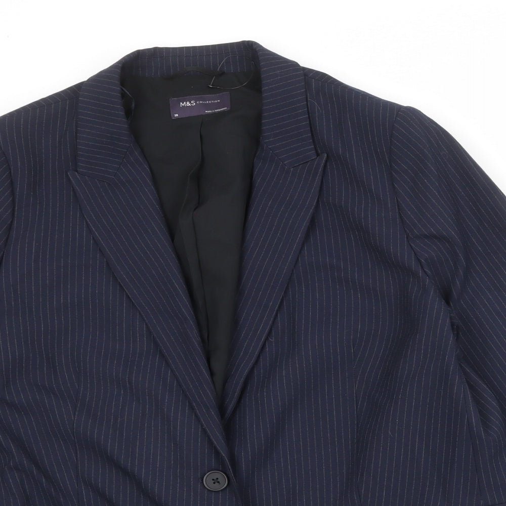 Marks and Spencer Womens Blue Striped Polyester Jacket Suit Jacket Size 20