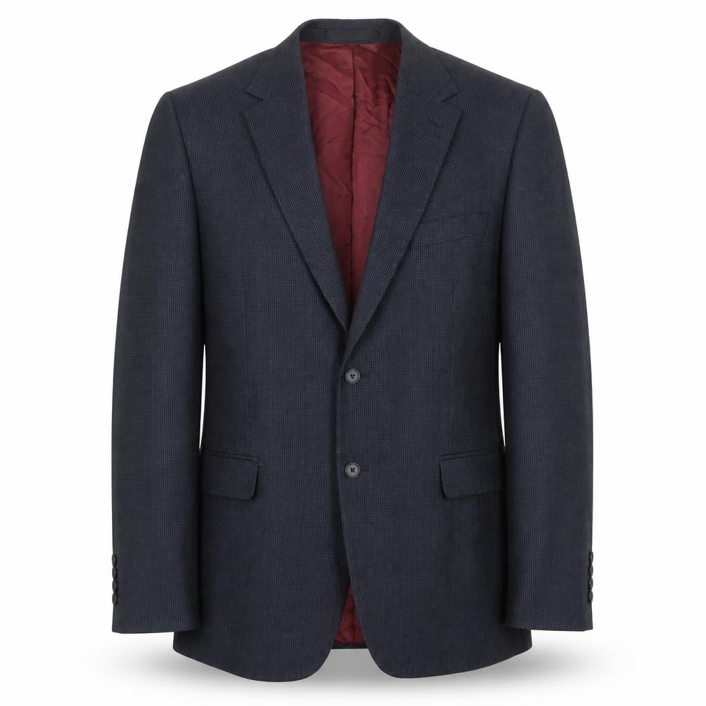 Front view of Marks & Spencer men’s blue wool jacket suit jacket, size 44, regular