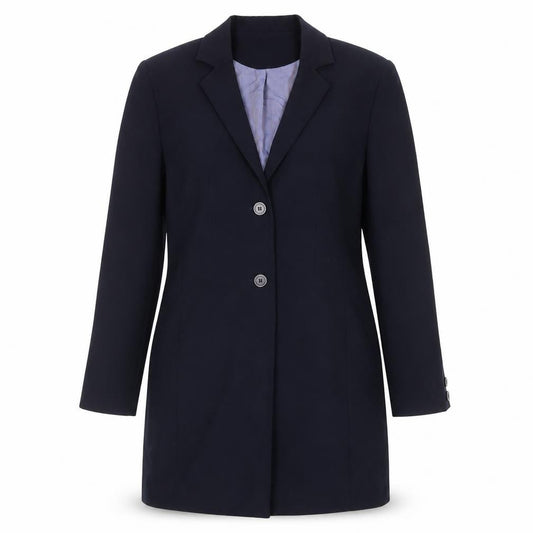 Front view of Richards women’s blue polyester jacket blazer, size UK 12, - longline