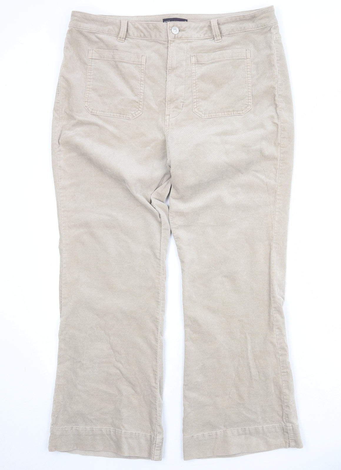 Marks and Spencer Womens Beige Cotton Trousers Size 18 Regular Zip