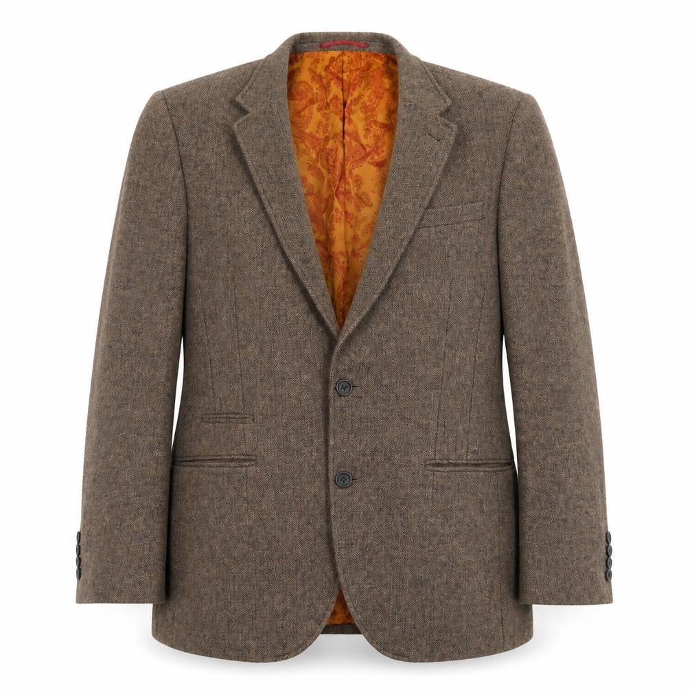 Front view of Marks & Spencer men’s brown polyester jacket blazer, size 40, regular