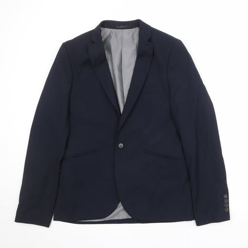 Topman Mens Blue Polyester Jacket Suit Jacket Size 38 Regular